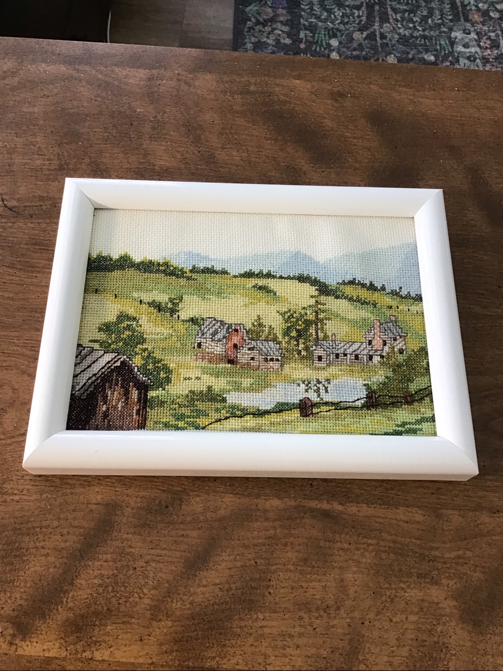 Vintage Handmade Framed completed countryside landscape cross-stitch piece. - Picture 10 of 10